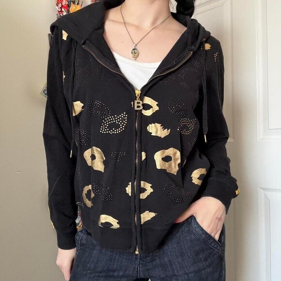 BCBGMAXAZRIA Tops - Bcbg Cheetah Print Bedazzled Black
